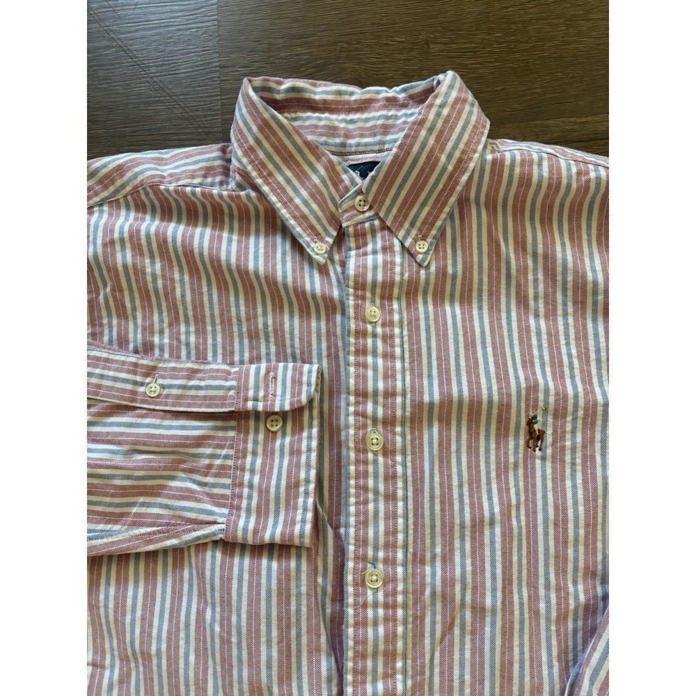 Ralph Lauren shirt mens large‎ 16.5 red white blue stripe classic fit flesh pony